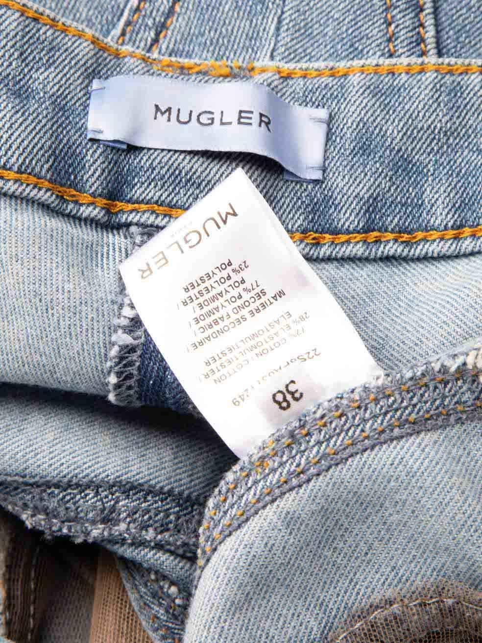 Mugler Blue Sheer Mesh Spiral Skinny Jeans Size M 1