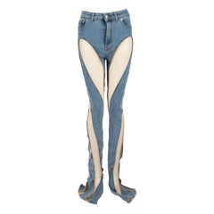 Mugler Blue Sheer Mesh Spiral Skinny Jeans Size M