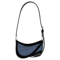 Mugler Calfskin Leather & Denim Shoulder Bag — Multicolor