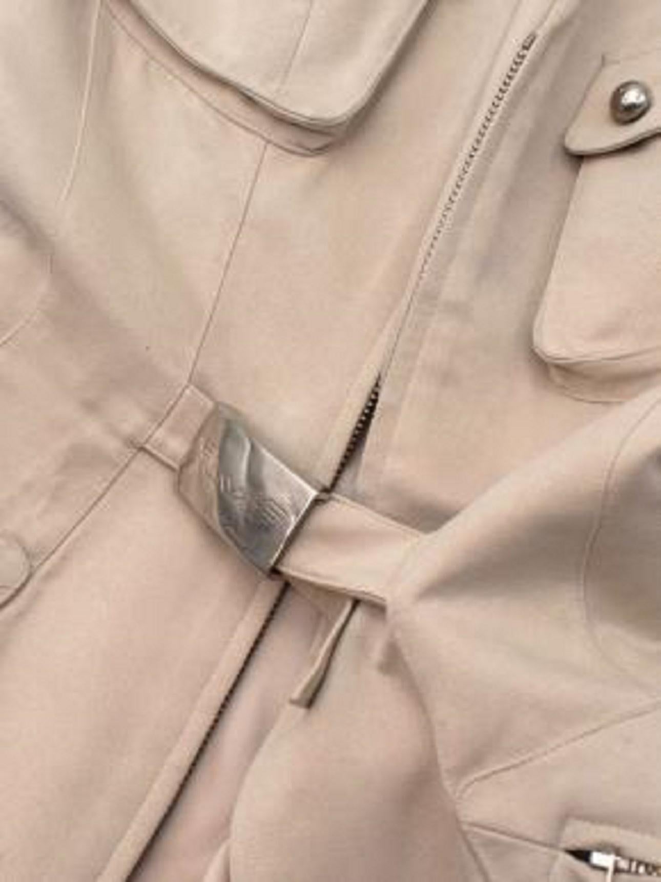 Mugler Cream Suede Safari Style Jacket For Sale 1