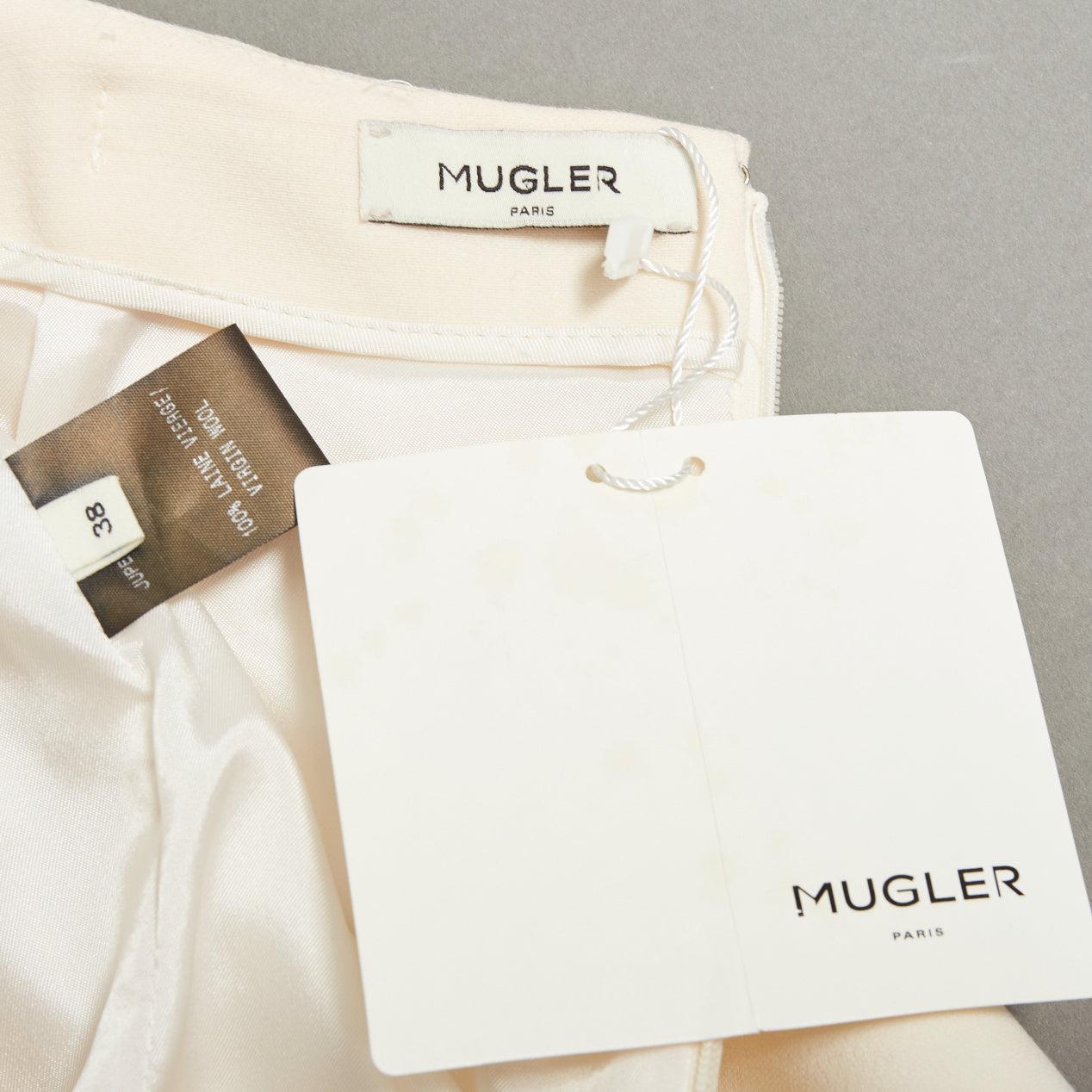 MUGLER cream virgin wool metallic copper PVC edge tulip skirt FR38 M For Sale 5