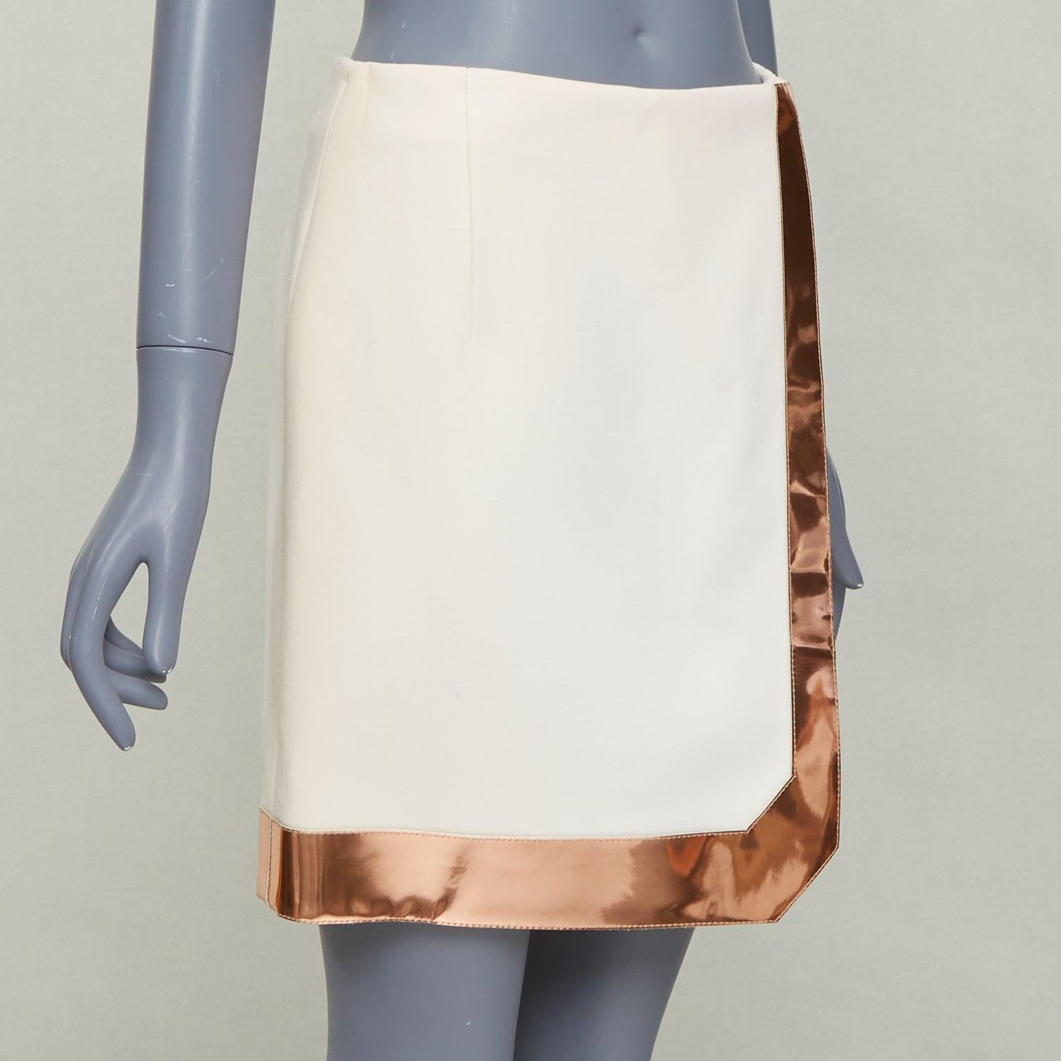 Gray MUGLER cream virgin wool metallic copper PVC edge tulip skirt FR38 M For Sale