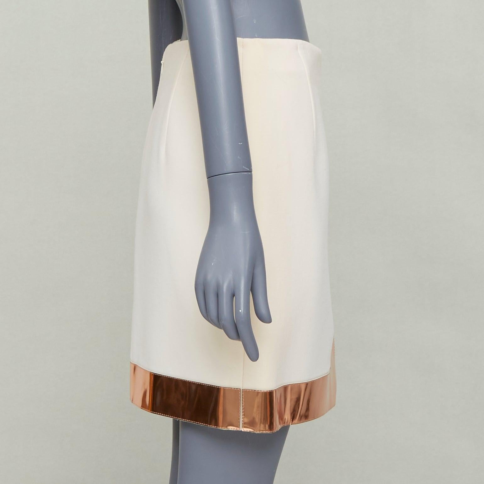 MUGLER cream virgin wool metallic copper PVC edge tulip skirt FR38 M In Good Condition For Sale In Hong Kong, NT