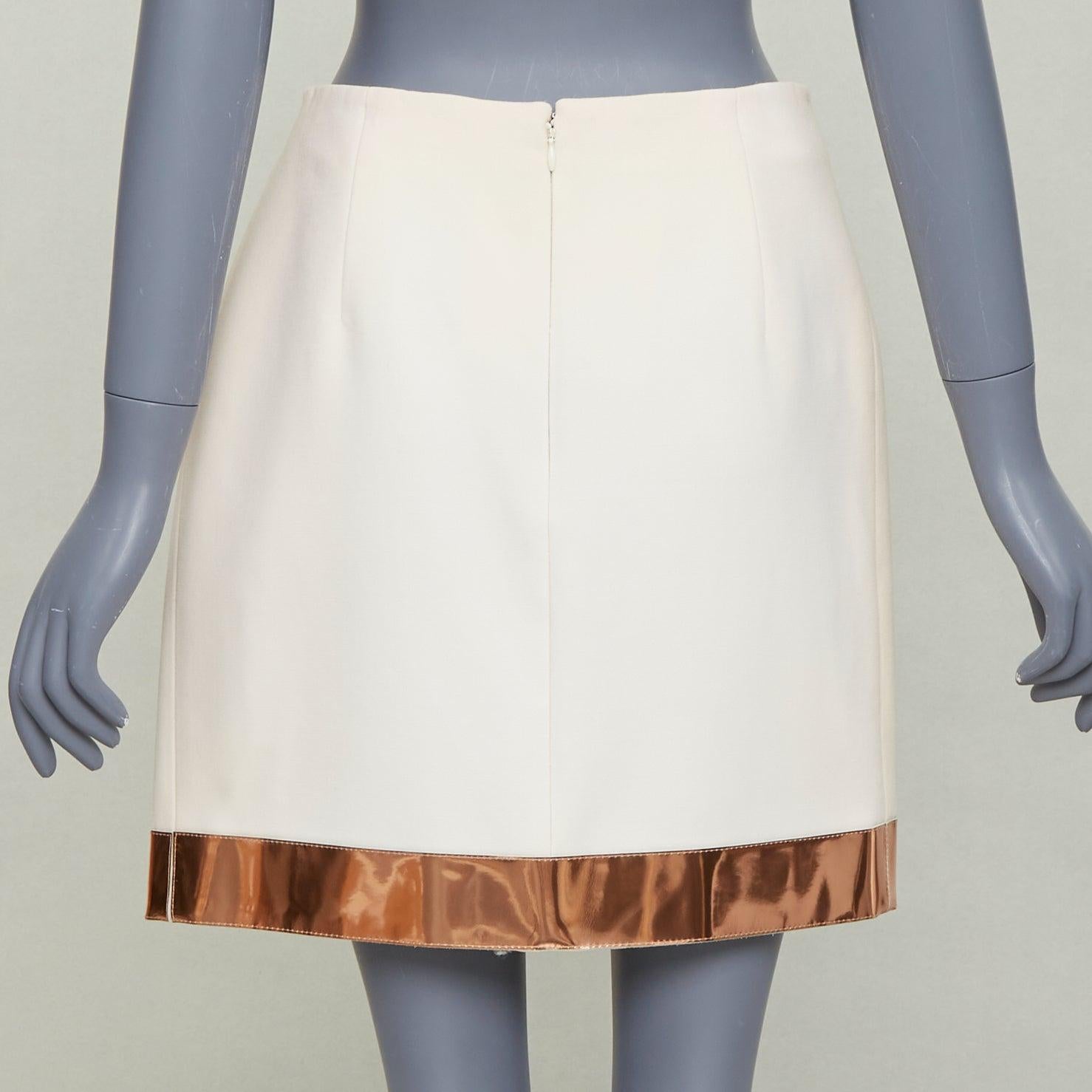 Women's MUGLER cream virgin wool metallic copper PVC edge tulip skirt FR38 M For Sale