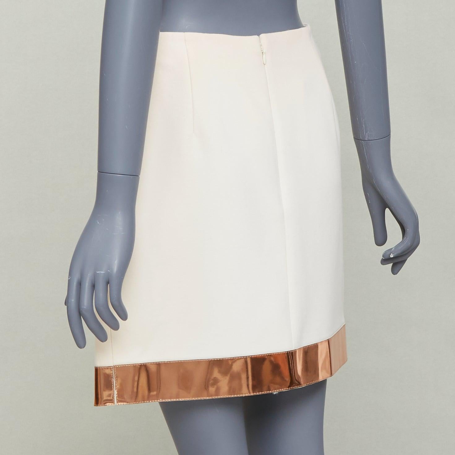 MUGLER cream virgin wool metallic copper PVC edge tulip skirt FR38 M For Sale 1