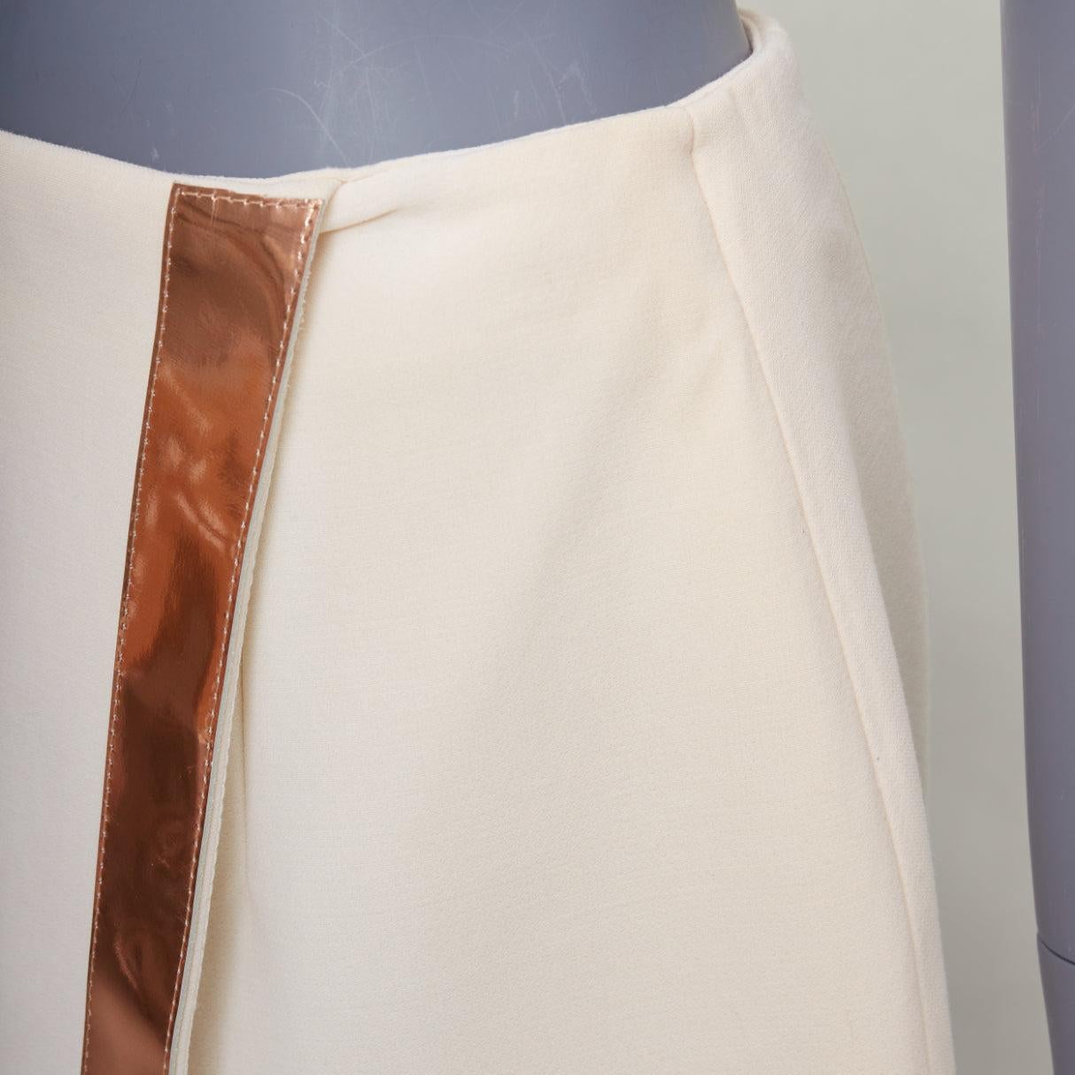 MUGLER cream virgin wool metallic copper PVC edge tulip skirt FR38 M For Sale 3