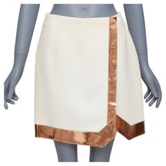 MUGLER cream virgin wool metallic copper PVC edge tulip skirt FR38 M