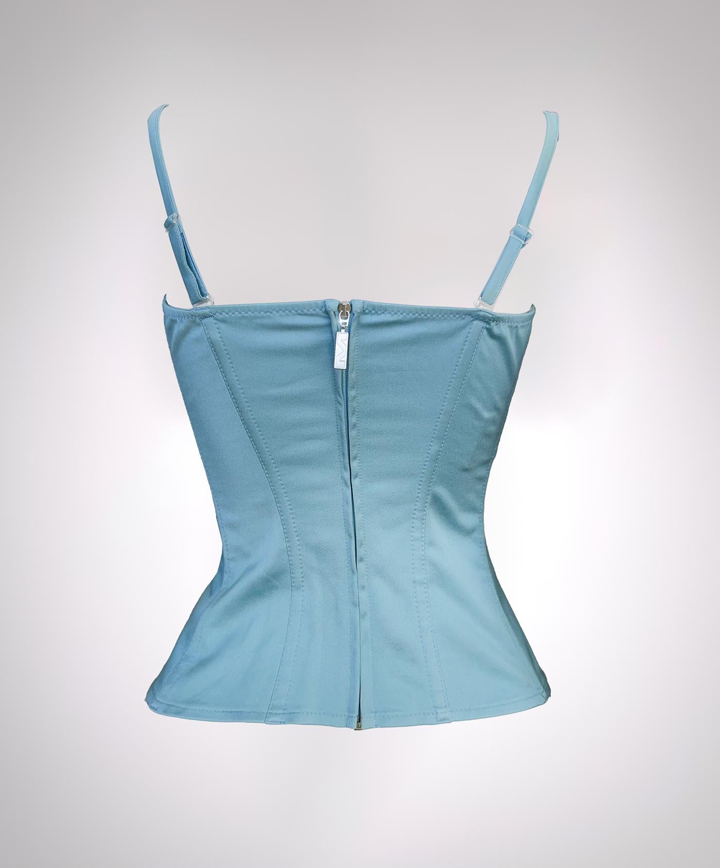MUGLER Kristall-Tropfen-Korsett-Top mit Strass-Korsett (Blau) im Angebot