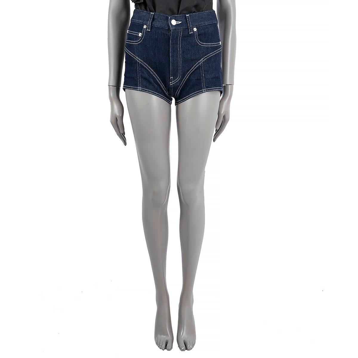 MUGLER Dunkelblaue Baumwoll-Jeans SPIRAL HIGH WAISTED HOT PANTS Shorts 36 XS im Zustand „Neu“ in Zürich, CH
