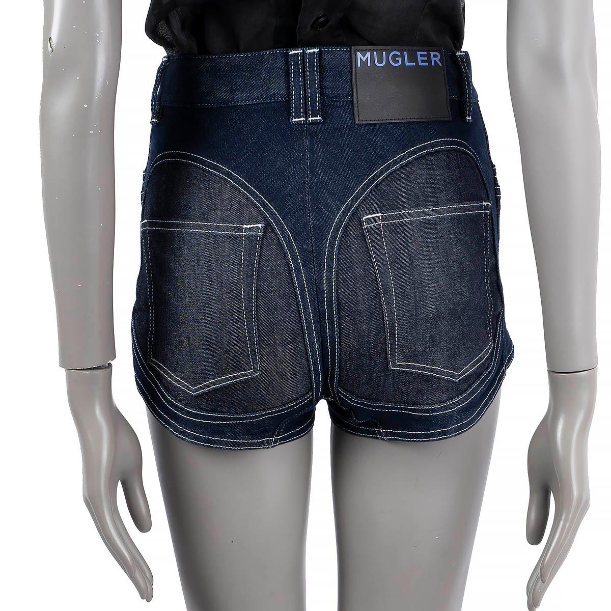 MUGLER Dunkelblaue Baumwoll-Jeans SPIRAL HIGH WAISTED HOT PANTS Shorts 36 XS 1