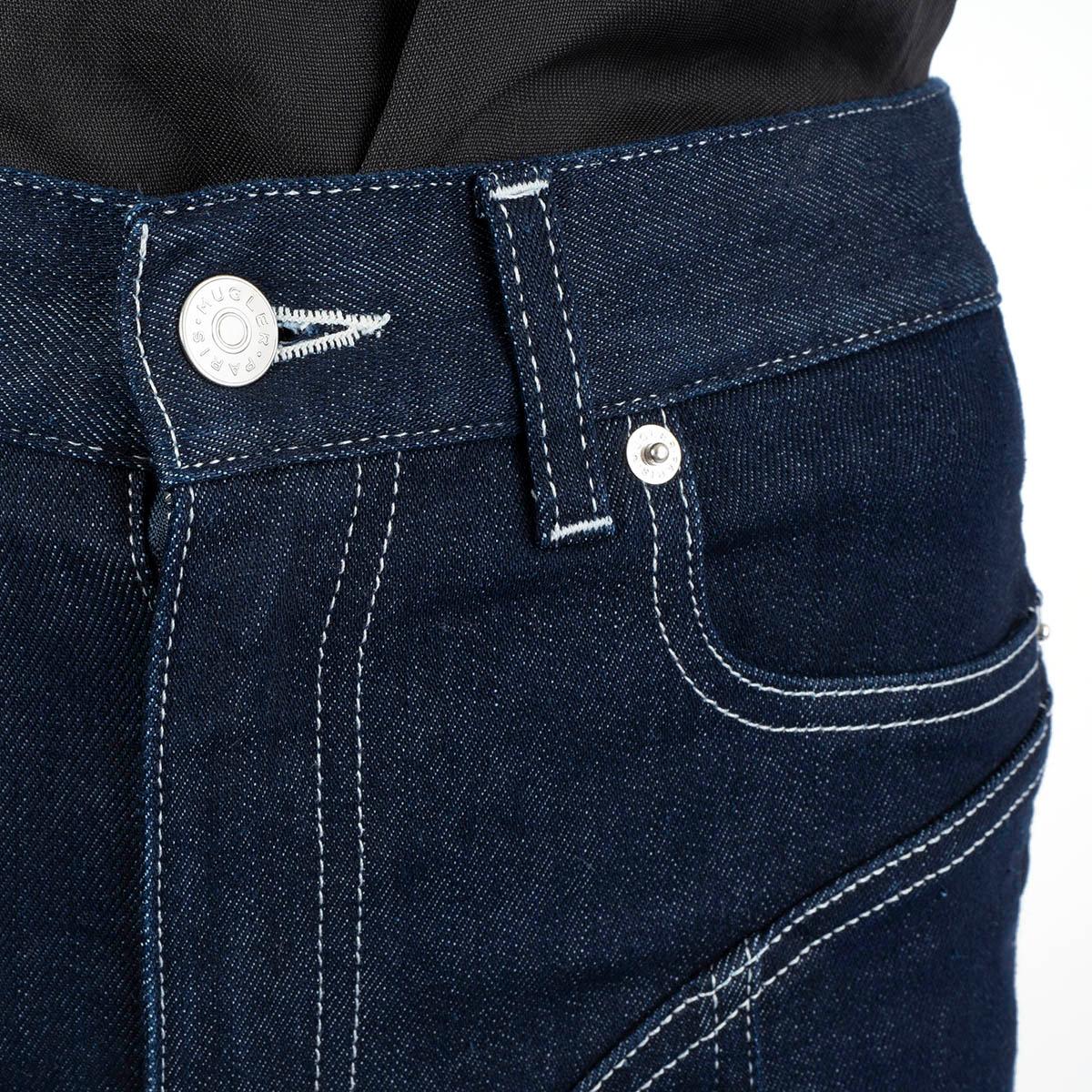 MUGLER Dunkelblaue Baumwoll-Jeans SPIRAL HIGH WAISTED HOT PANTS Shorts 36 XS 2