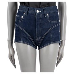 MUGLER Dunkelblaue Baumwoll-Jeans SPIRAL HIGH WAISTED HOT PANTS Shorts 36 XS