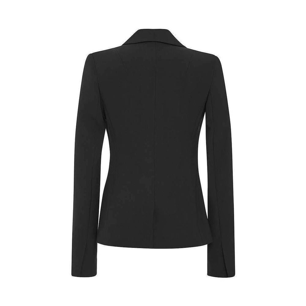 This double wool MUGLER blazer features a pointed collar with wide notch lapels, metal grommet hook and eye clasps at the front, long sleeves with splits at the wrist and inset pockets at the front.

Hook and eye fastenings at front.

60% Viscose,