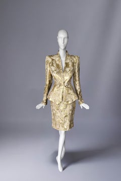 MUGLER Ensemble Gold Metallic Suit Jacket Skirt