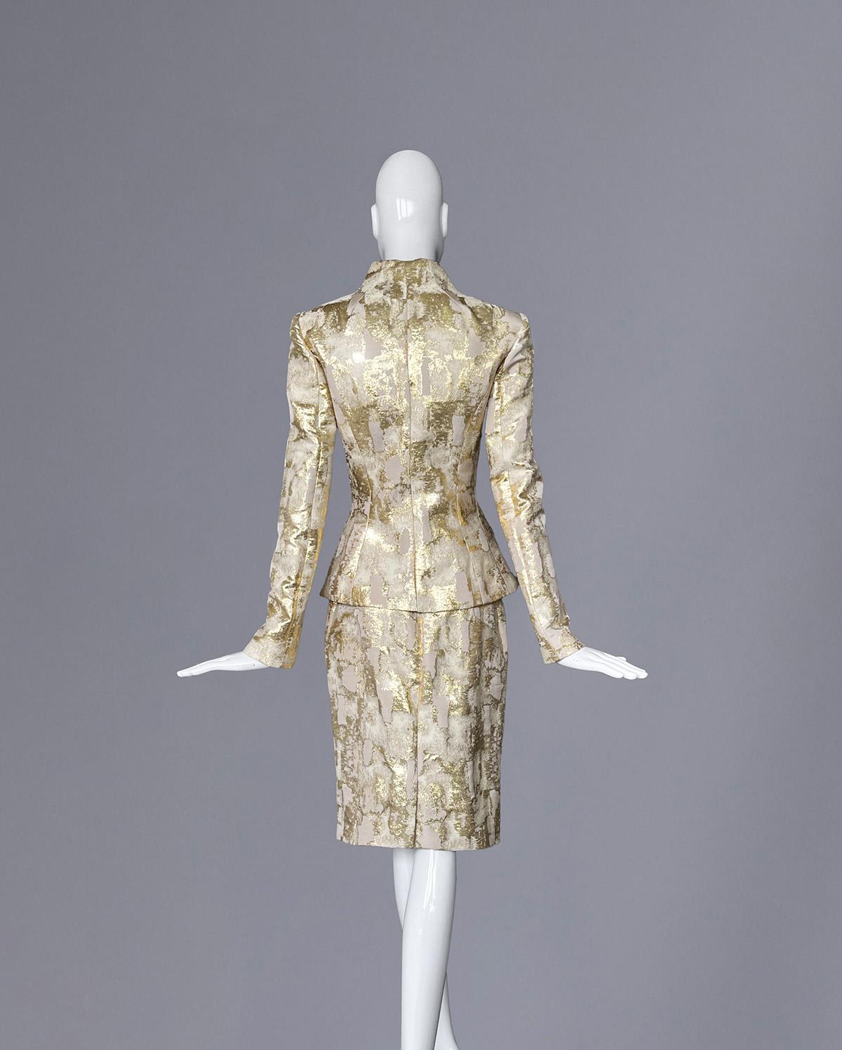 MUGLER Ensemble Giacca Abito Metallizzato Oro Gonna in vendita 2