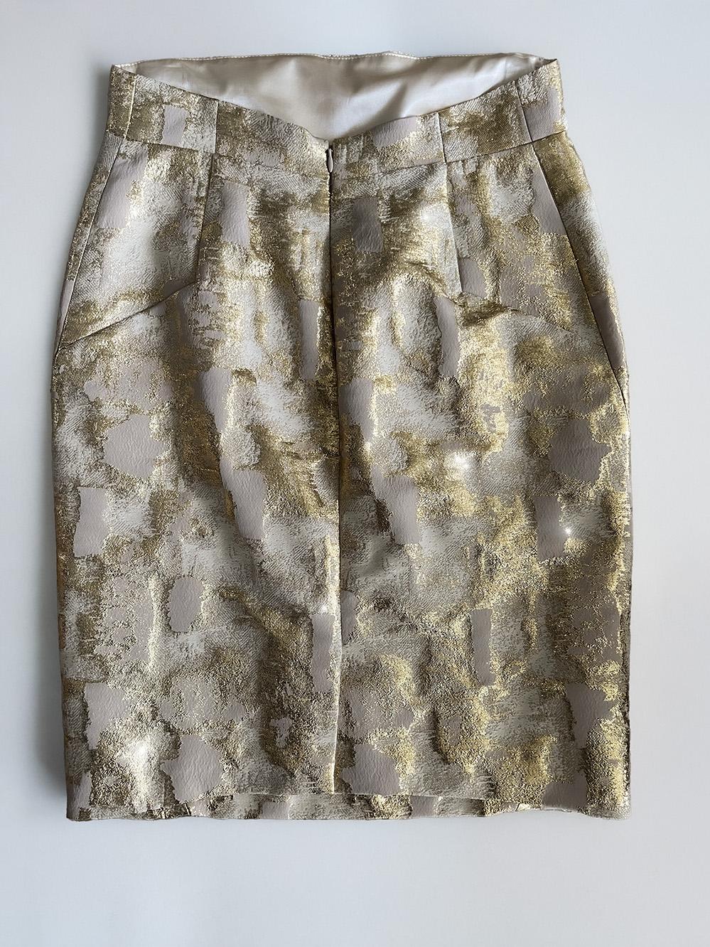 MUGLER Ensemble Giacca Abito Metallizzato Oro Gonna in vendita 5