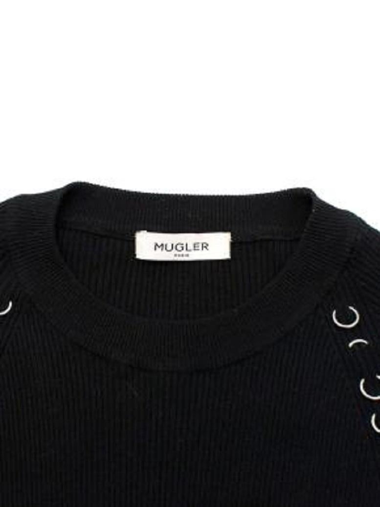 Mugler Eyelet Detail Black Ribbed Knit Top For Sale 2