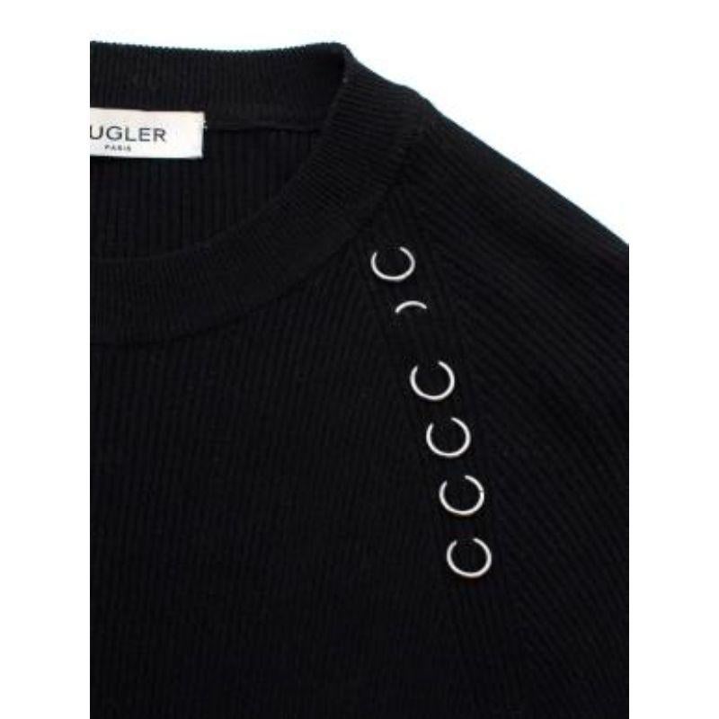 Mugler Eyelet Detail Black Ribbed Knit Top For Sale 3
