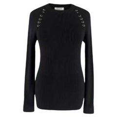 Mugler Eyelet Detail Black Ribbed Knit Top