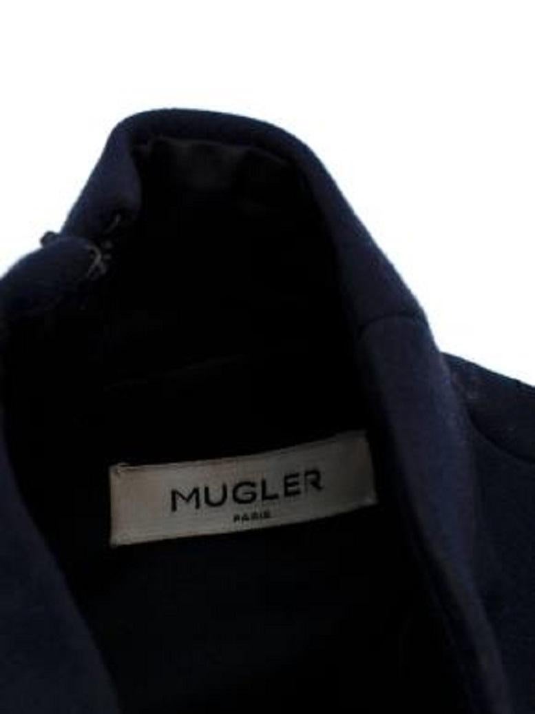Women's Mugler Eyelet Detail Navy High Neck Fitted Dress For Sale