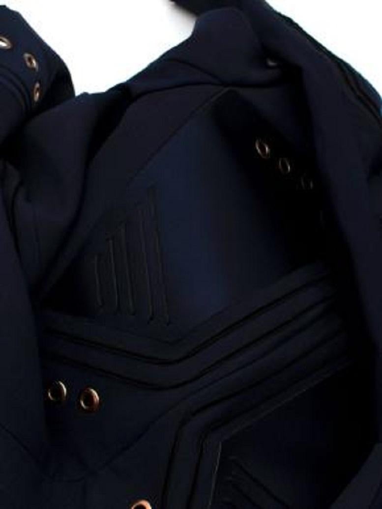 Mugler Eyelet Detail Navy High Neck Fitted Dress For Sale 4