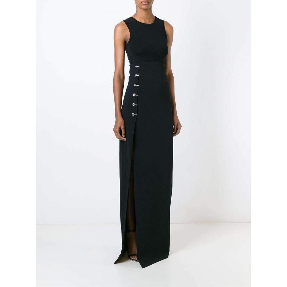 Mugler Eyelet Detail Stretch Black Crepe Maxi Skirt In Excellent Condition For Sale In Brossard, QC