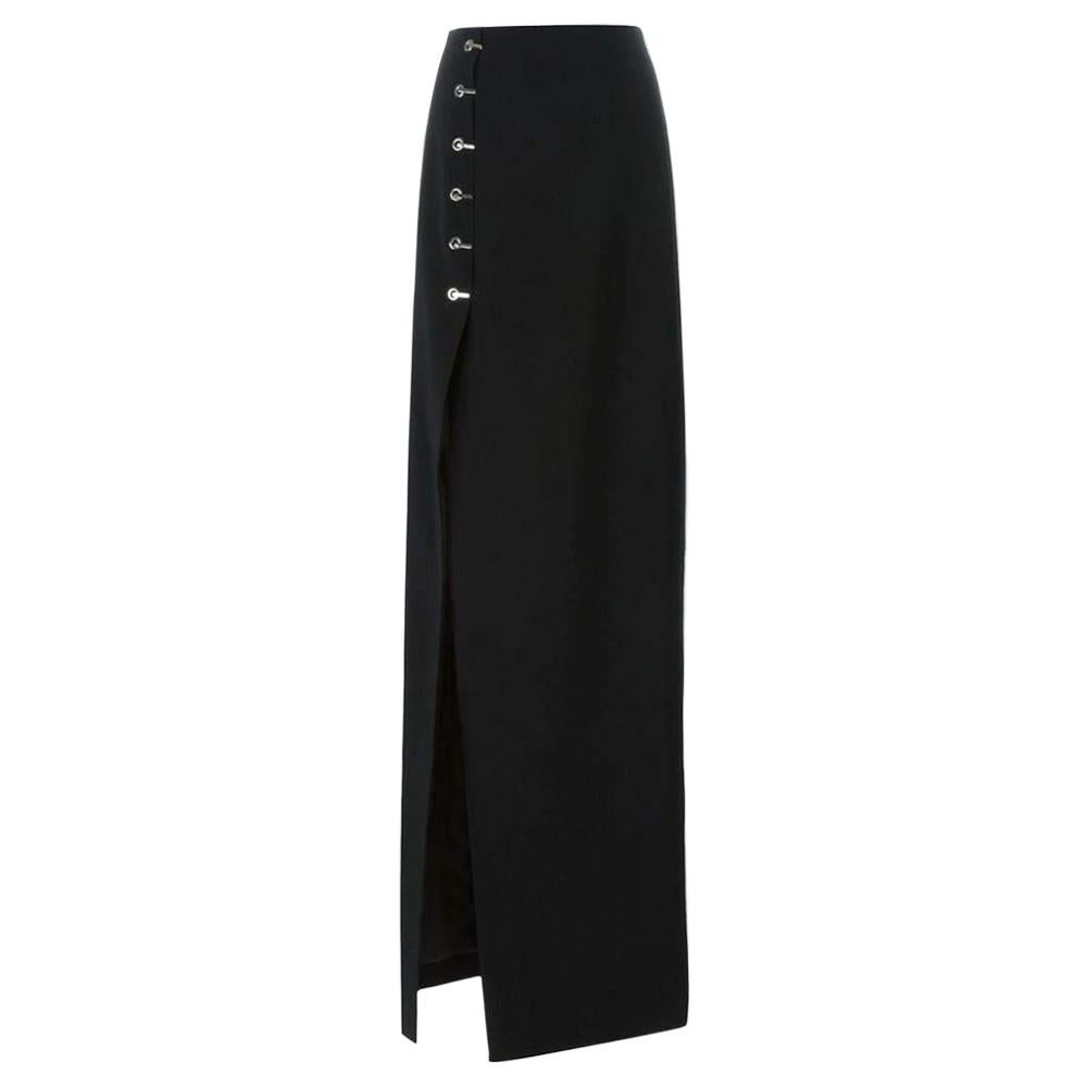 Mugler Eyelet Detail Stretch Black Crepe Maxi Skirt For Sale