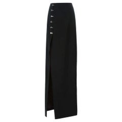 Mugler Eyelet Detail Stretch Black Crepe Maxi Skirt