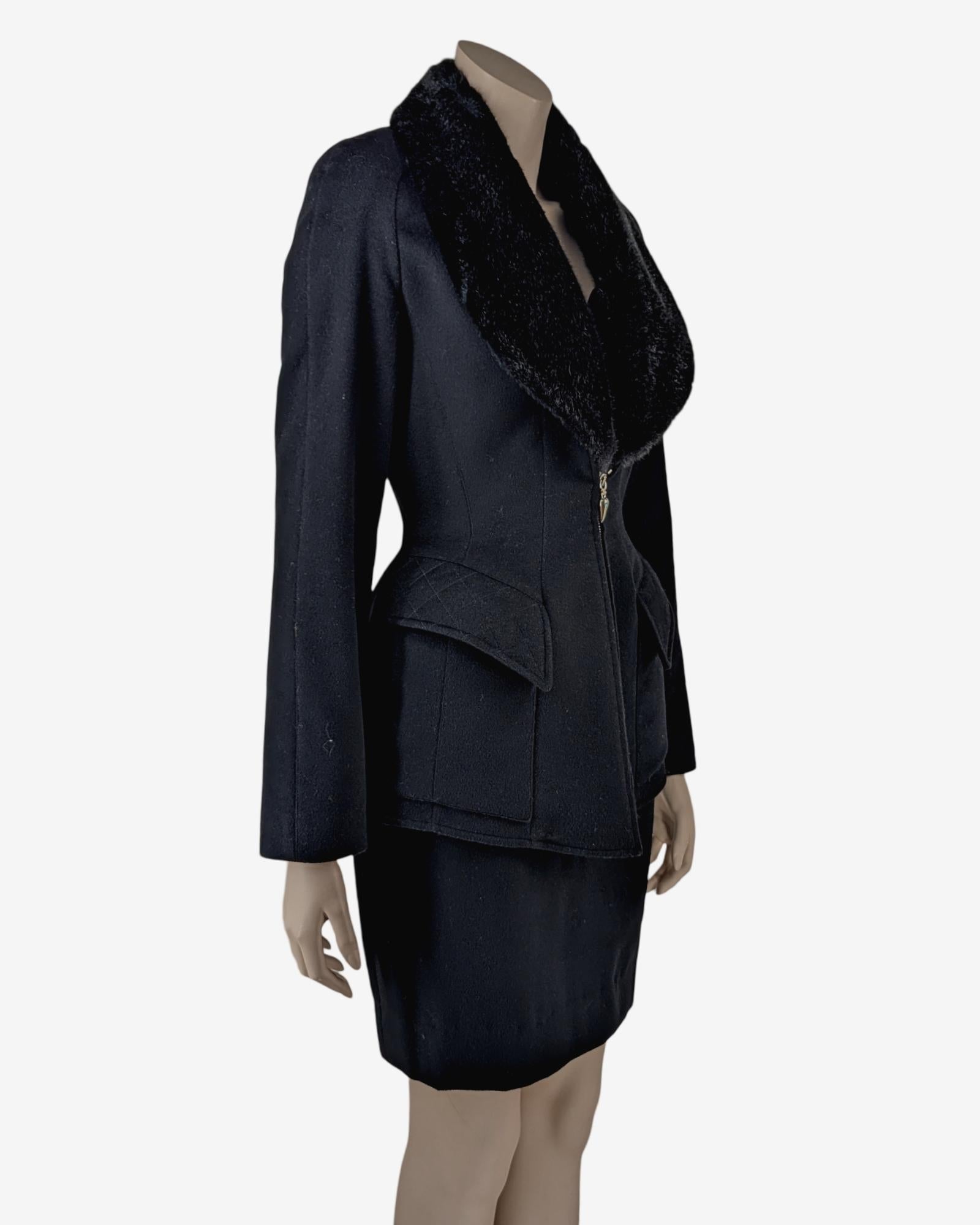 Mugler Kunstpelzkragen-Rockanzug Damen im Angebot