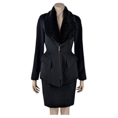 Mugler Faux Fur Collar Skirt Suit