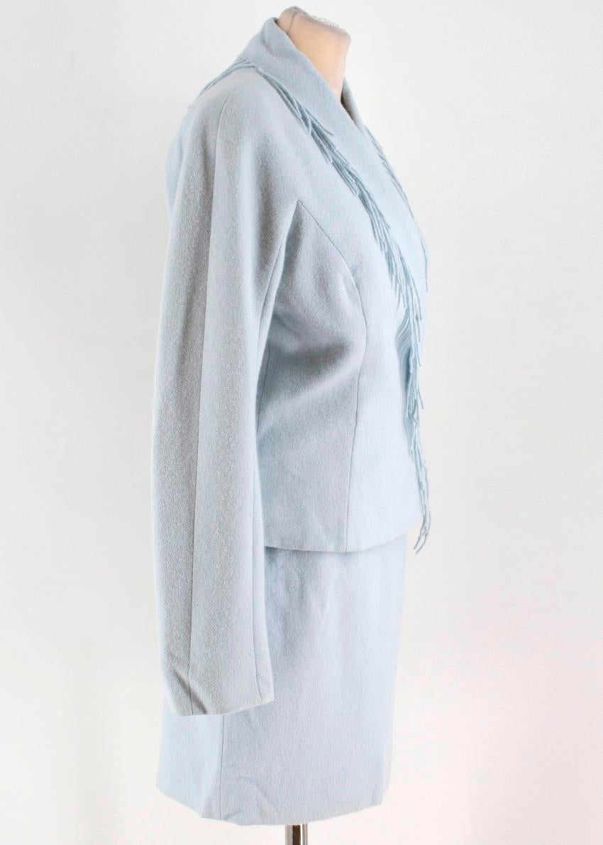 Mugler fringed-lapel wool-blend powder blue suit US 4 1