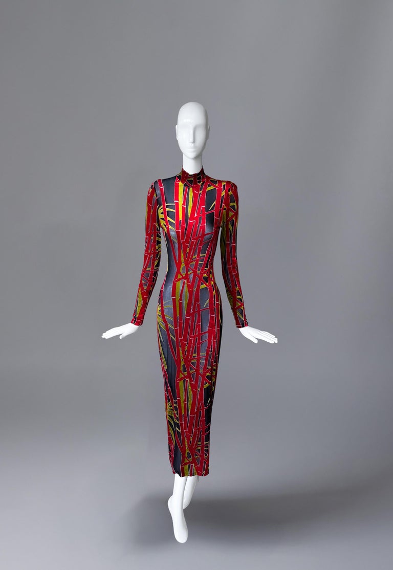 mugler dress sheer Vintage 1998 Thierry Mugler Documented Runway Sheer Black Silk Asymmetric  High-Slit Gown