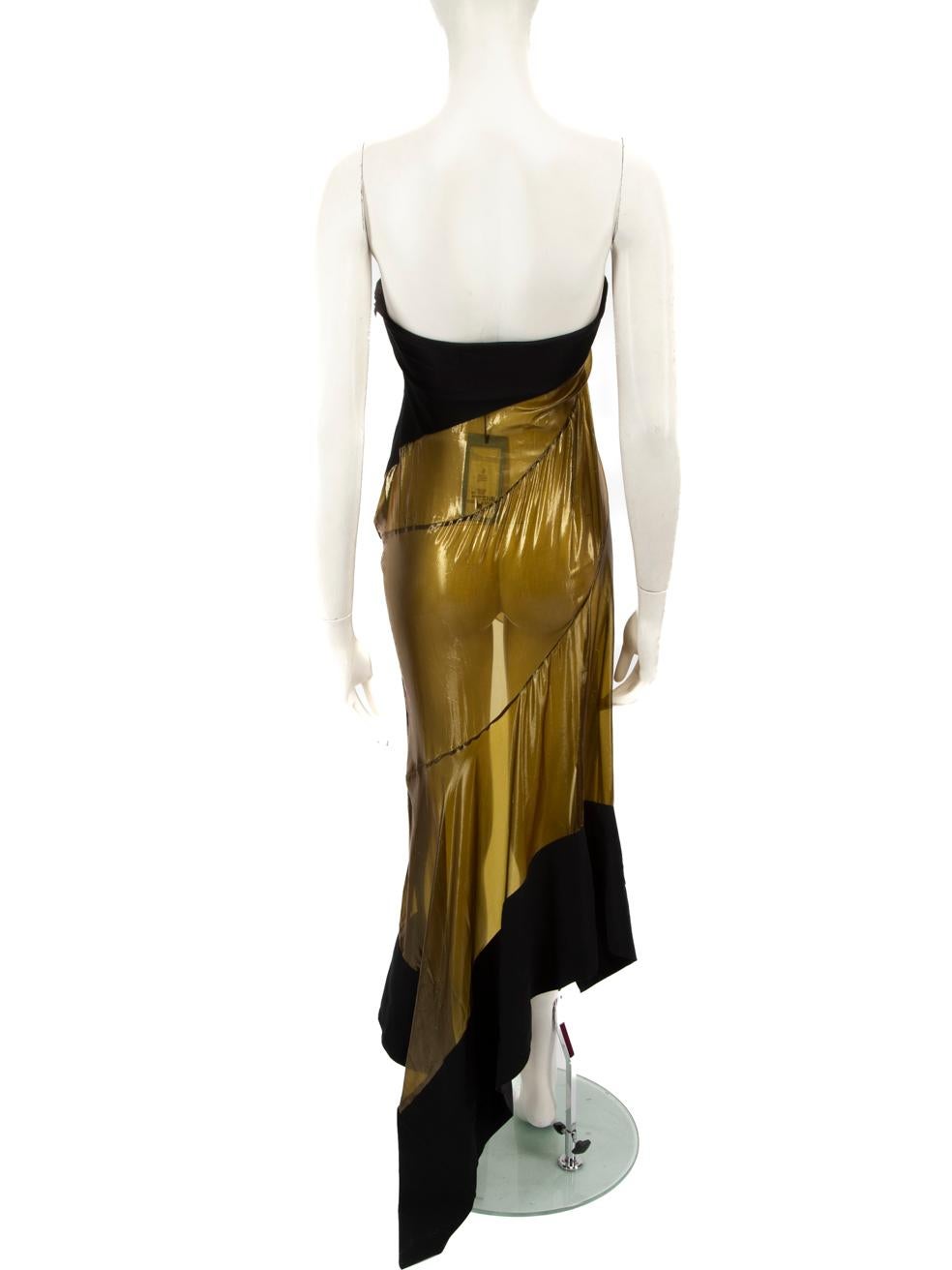 Beige Mugler Gold & Black Silk Sheer Strapless Dress Size S
