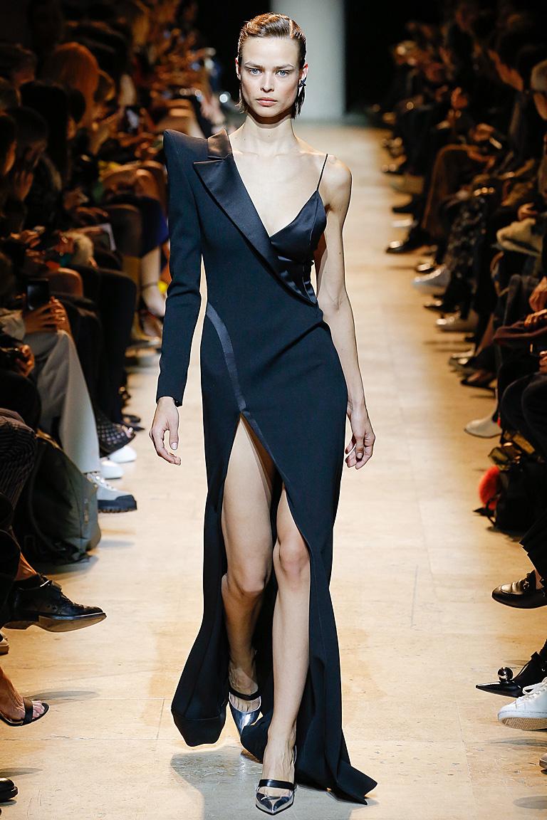 Mugler's sleek and chic tux gown is one of the most dramatic entrance making creations for this holiday. For that special black tie event it's a must wear! Make an entrance!

Iconic Mugler silhouette is edgy in its presentation. Fashioned of weighty