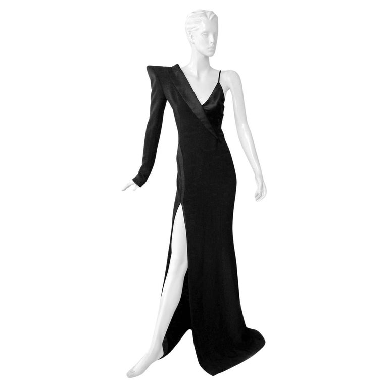 tuxedo style evening dress by mugler Vintage 1986 Thierry Mugler 'Hiver Russe' Collection Black Sequin Bustier  Sheer Gown