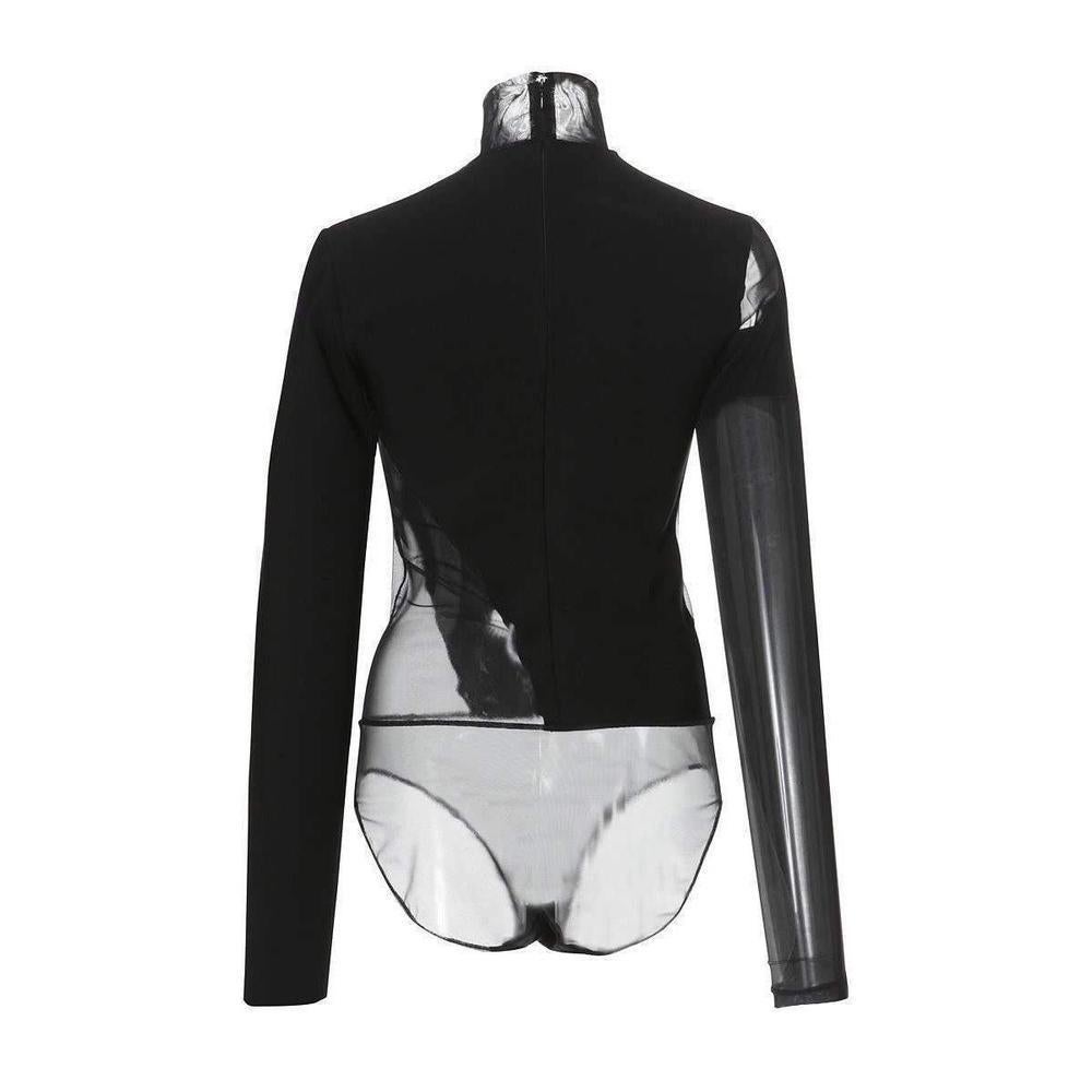 This long sleeve MUGLER bodysuit features a mesh illusion design and a turtleneck.
Back zip
Material: 86% viscose, 10% polyamid, 4% elastane with 84% polyamid
16% elastane
Color: Black
Unlined
Made in France