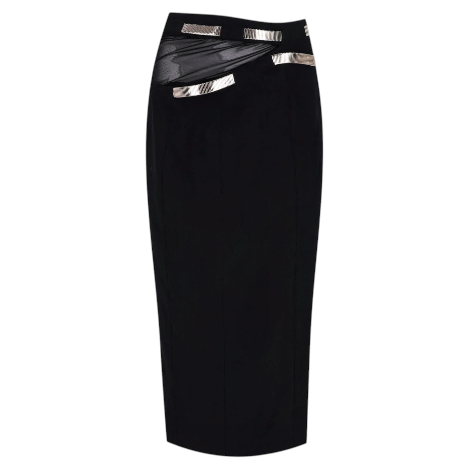 Mugler Paris Midi Skirt With Sheer Panel Embellishment