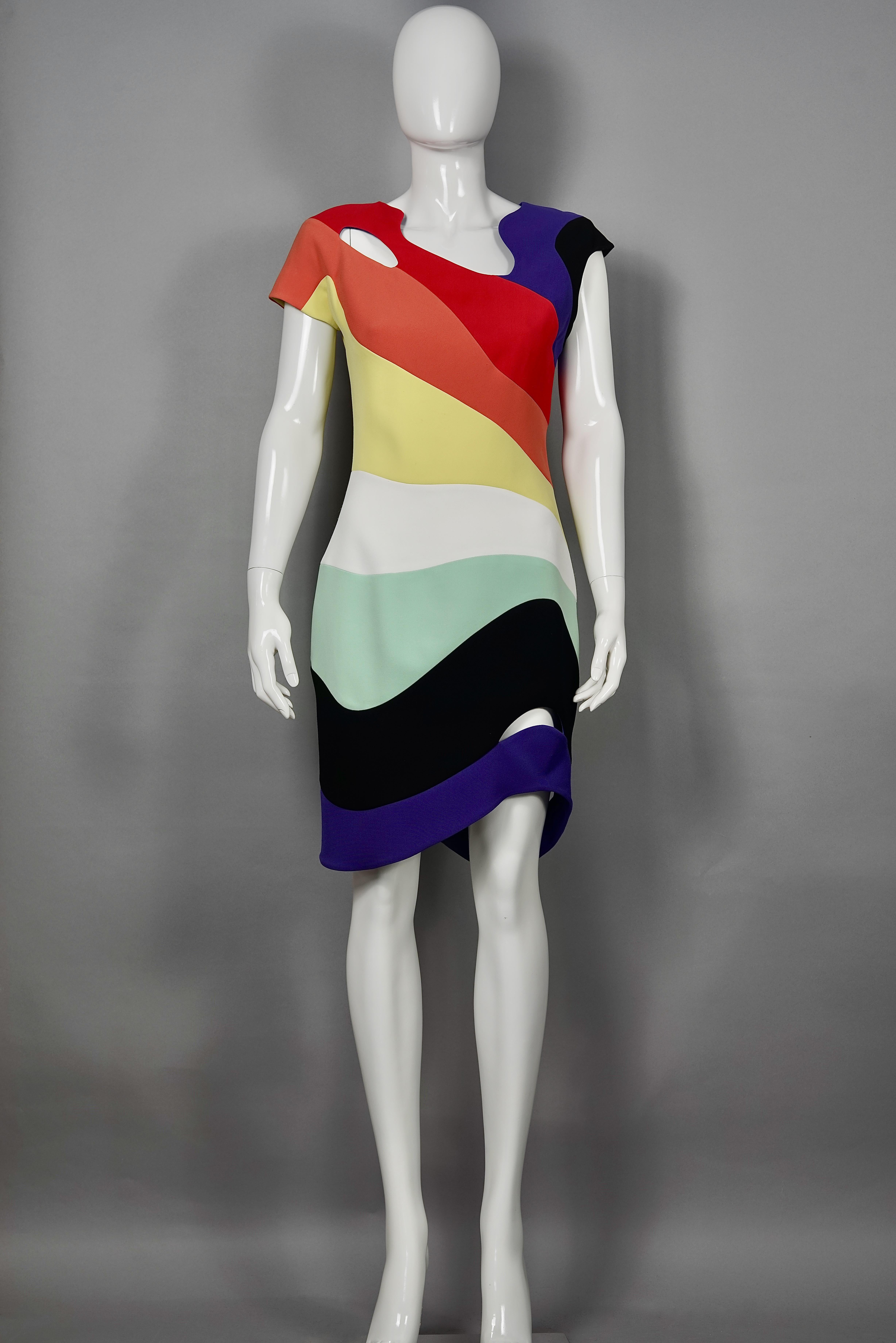 MUGLER PARIS Rainbow Wave Cutout Asymmetric Dress

Measurements taken laid flat, please double bust, waist and hips:
Shoulder: 16.14 inches ( 41 cm)
Sleeves: 4.72 inches (12 cm)
Bust: 18.89 inches (48 cm)
Waist: 14.76 inches (37.5 cm)
Hips: 18.11