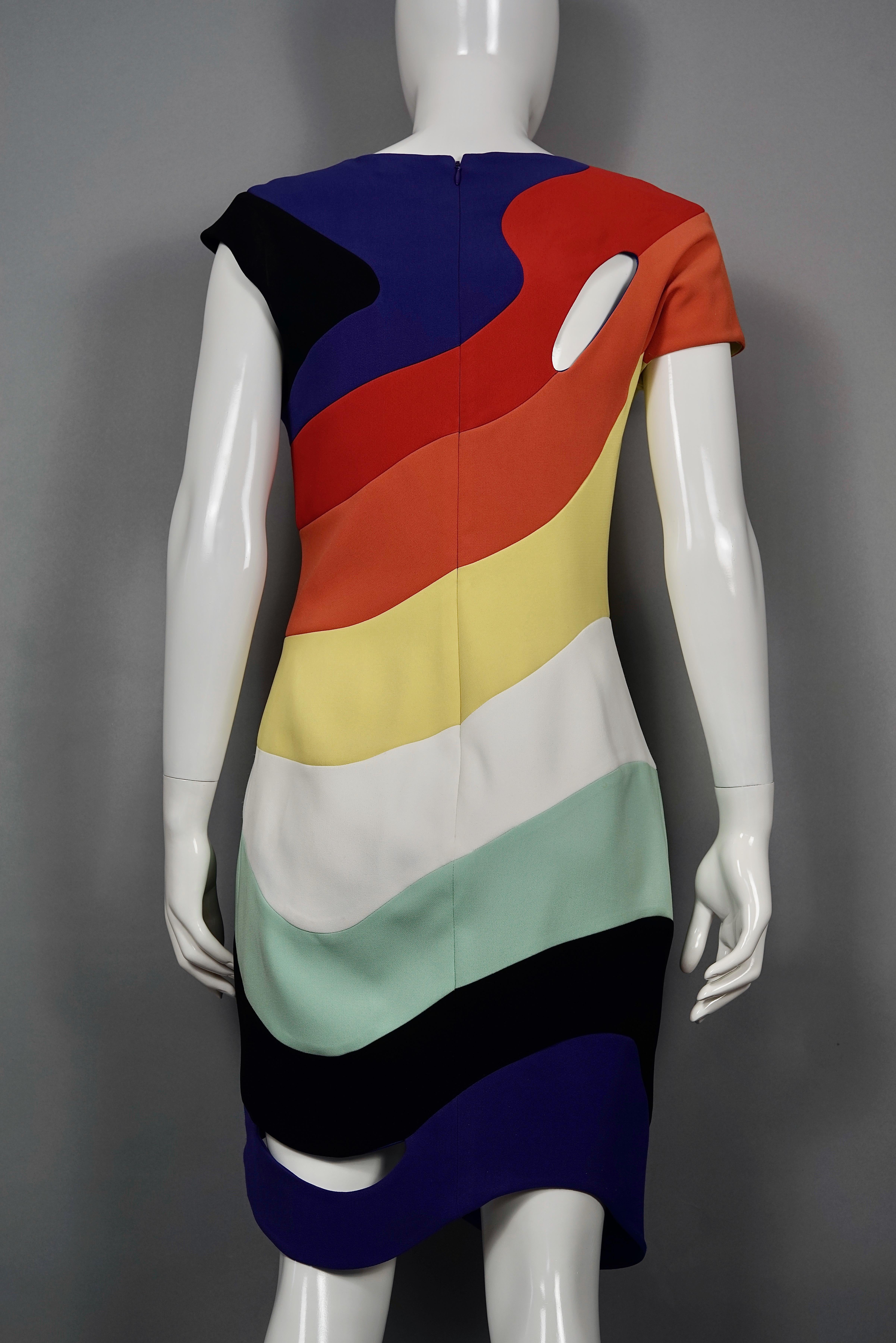 Beige MUGLER PARIS Rainbow Wave Cutout Asymmetric Dress