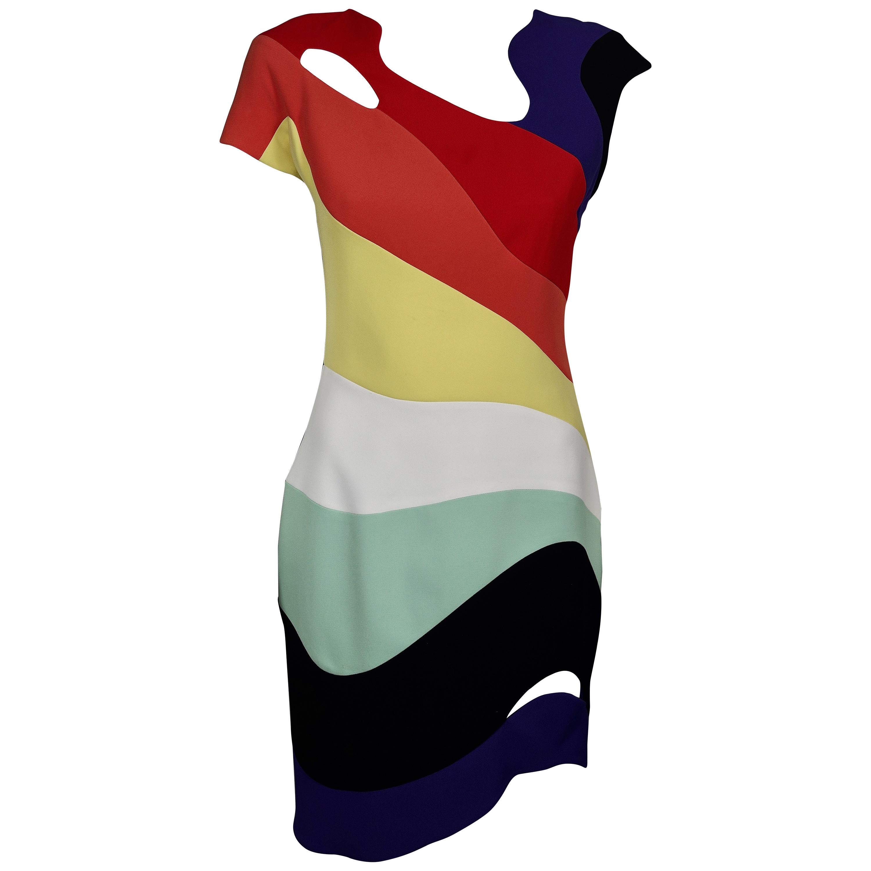 MUGLER PARIS Rainbow Wave Cutout Asymmetric Dress