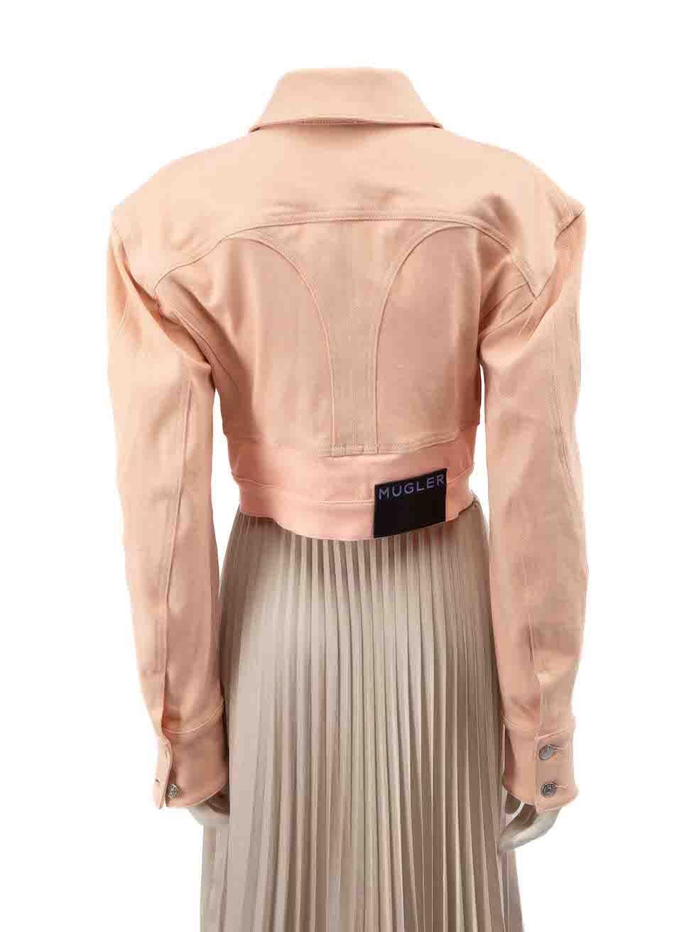 Mugler Pink Denim Cropped Jacket Size M In Excellent Condition For Sale In London, GB