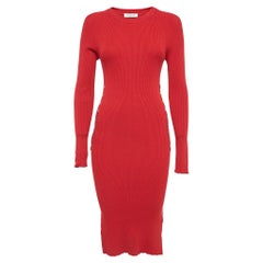 MUGLER Rotes Bodycon-Kleid aus Rippenstrick mit Nietendetails M