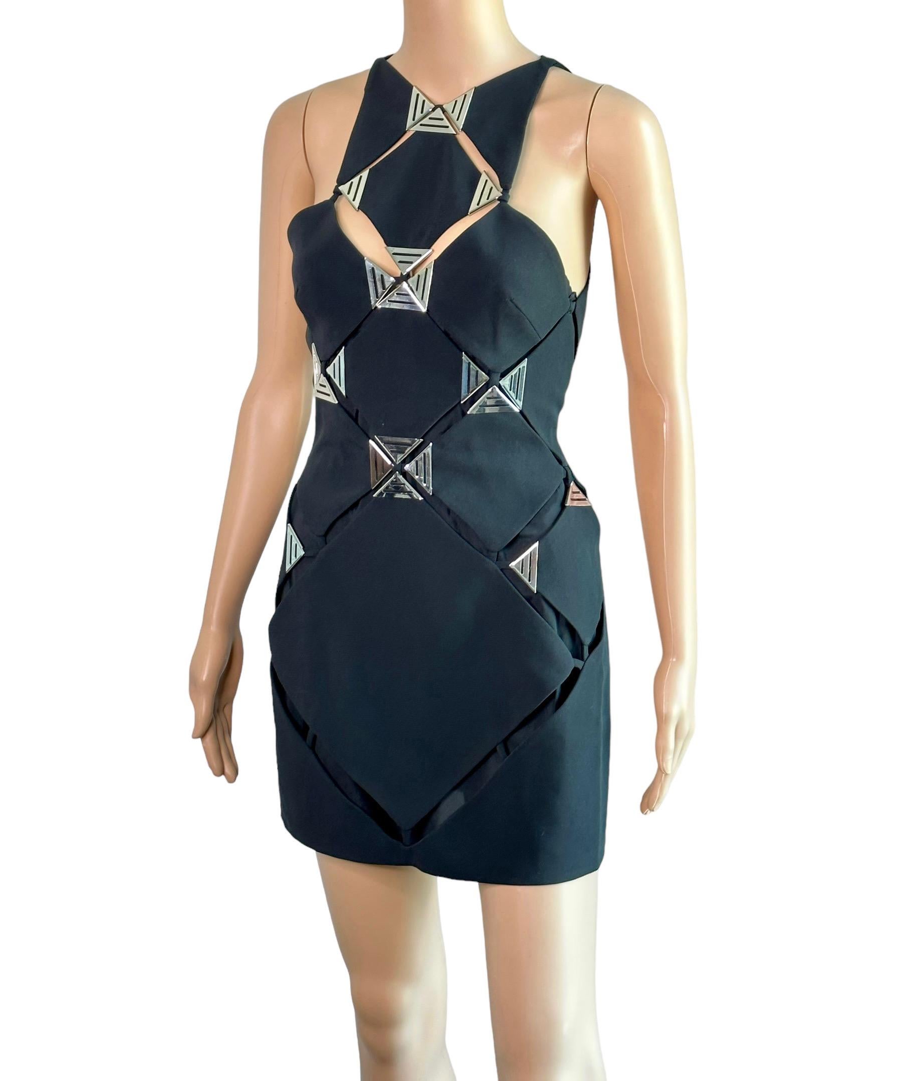 Mugler S/S 2016 Runway Embellished Cutout Panels Black Mini Dress  For Sale 6