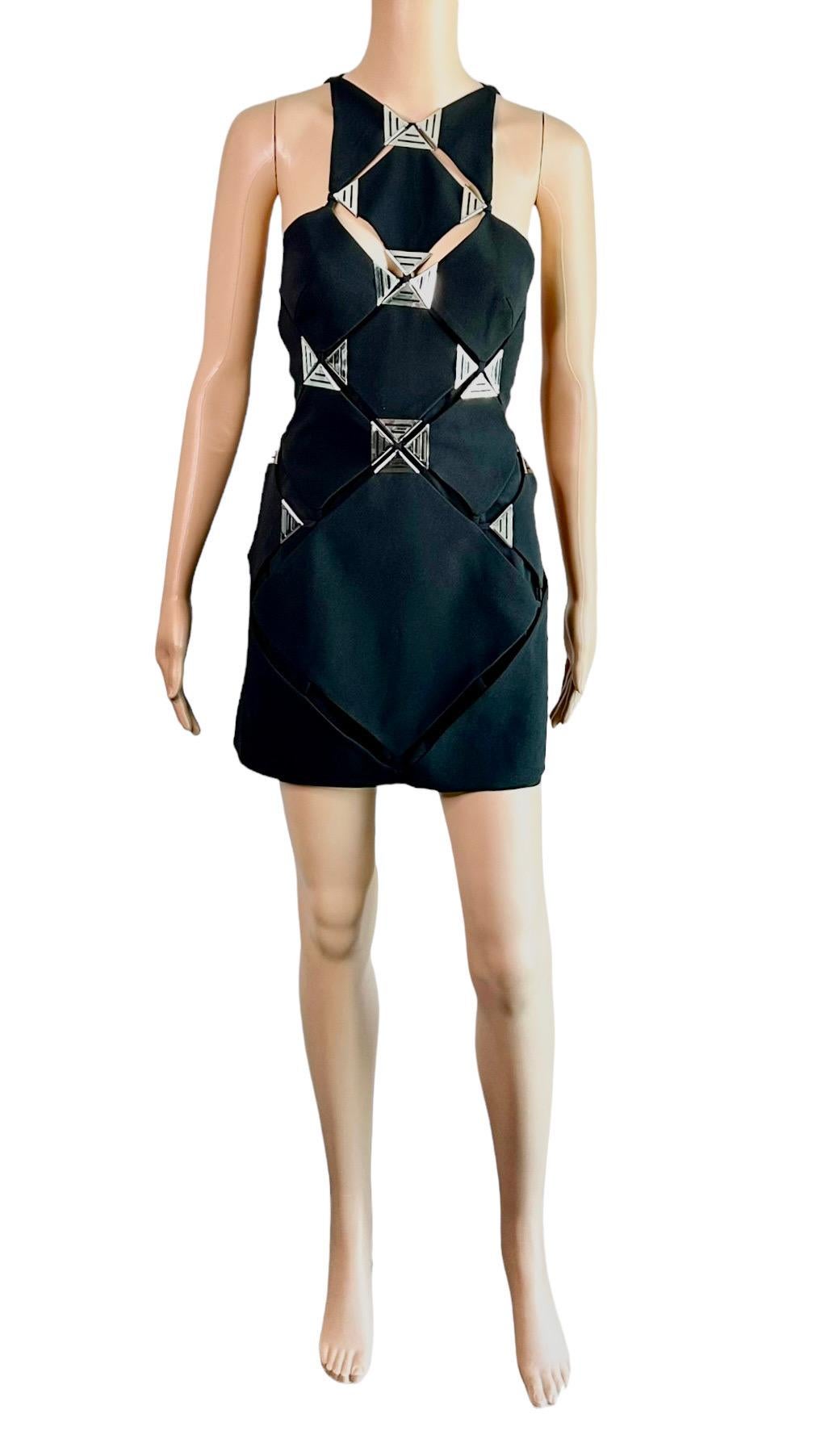 Mugler S/S 2016 Runway Embellished Cutout Panels Black Mini Dress  For Sale 7