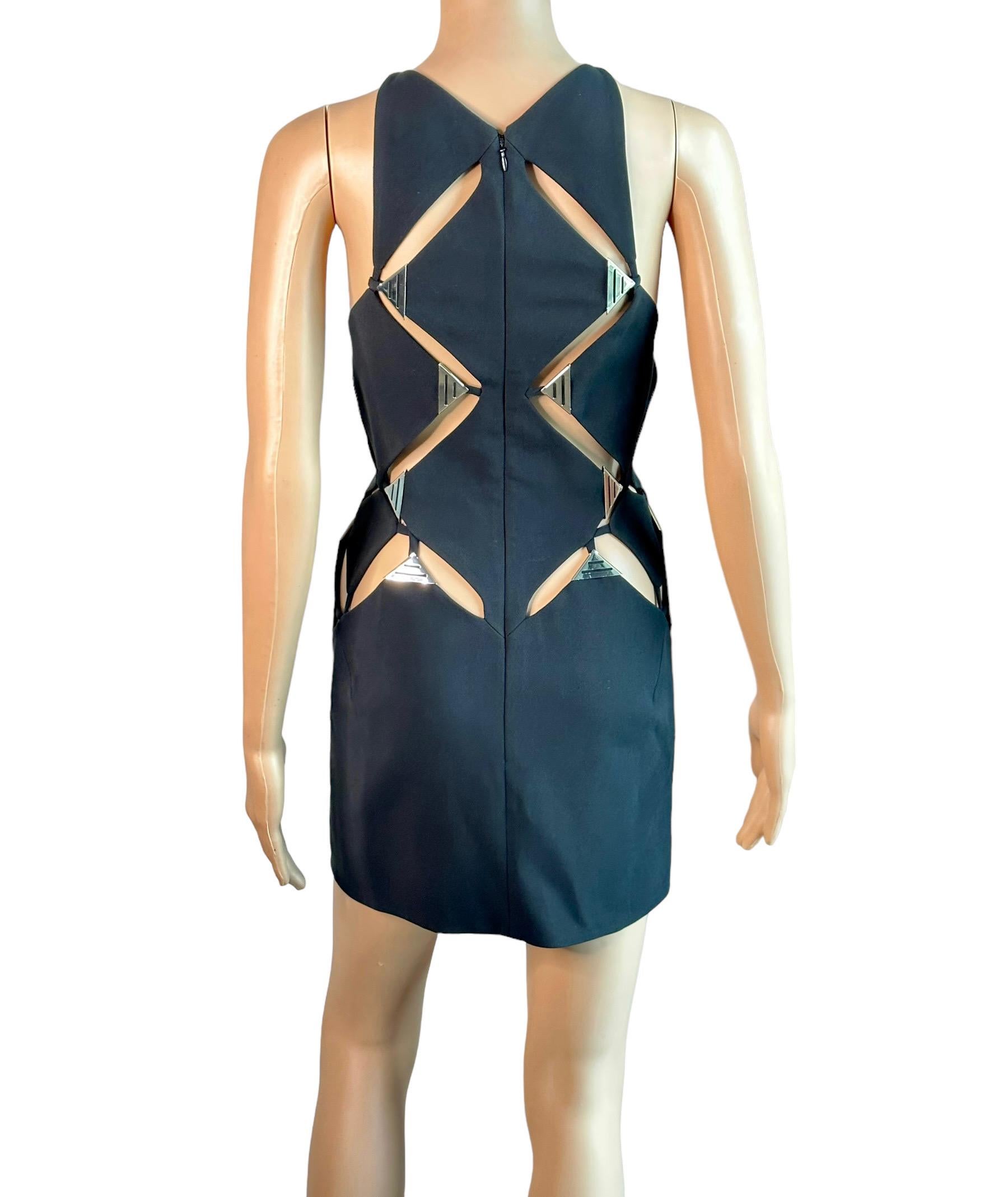 Mugler S/S 2016 Runway Embellished Cutout Panels Black Mini Dress  In Excellent Condition For Sale In Naples, FL