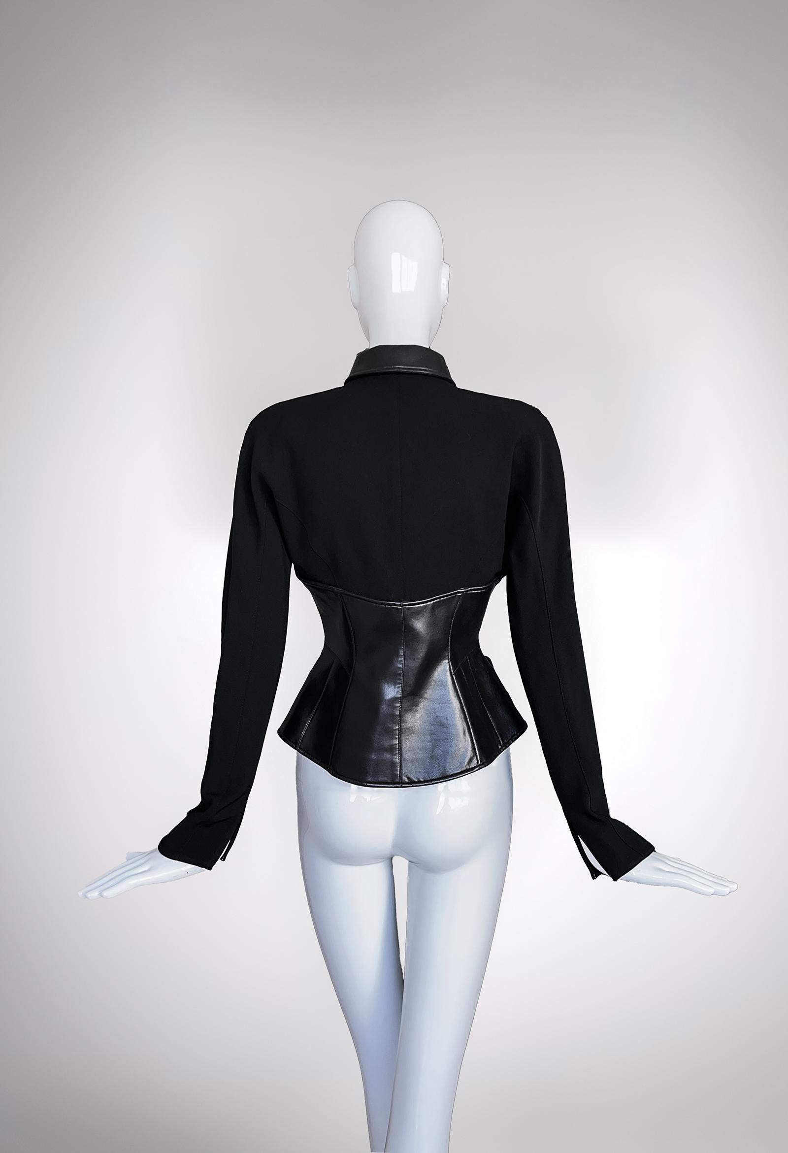 MUGLER Sculptural Black Jacket Faux Leather Top For Sale 1