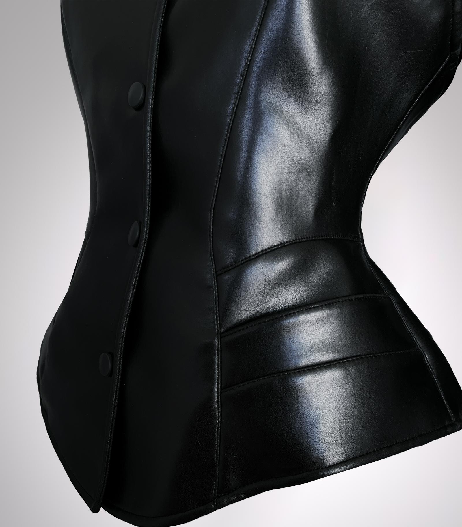MUGLER Sculptural Black Jacket Faux Leather Top In Excellent Condition For Sale In Berlin, BE