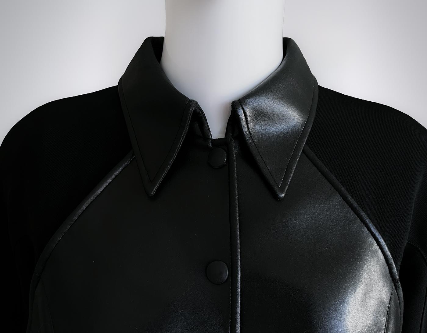 MUGLER Sculptural Black Jacket Faux Leather Top For Sale 2
