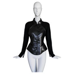 MUGLER Sculptural Black Jacket Faux Leather Top