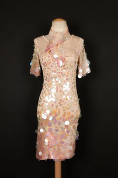 Mugler Sequinned Powder Pink Dress, 2000s